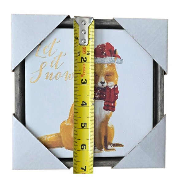 Holiday Fox Canvas Wall Art Let It Snow Christmas Picture Santa Hat Rustic Gift - Picture 5 of 7